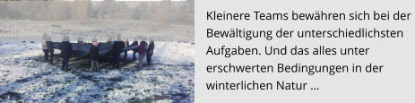 Kleinere Teams bewähren sich bei der  Bewältigung der unterschiedlichsten  Aufgaben. Und das alles unter  erschwerten Bedingungen in der winterlichen Natur …